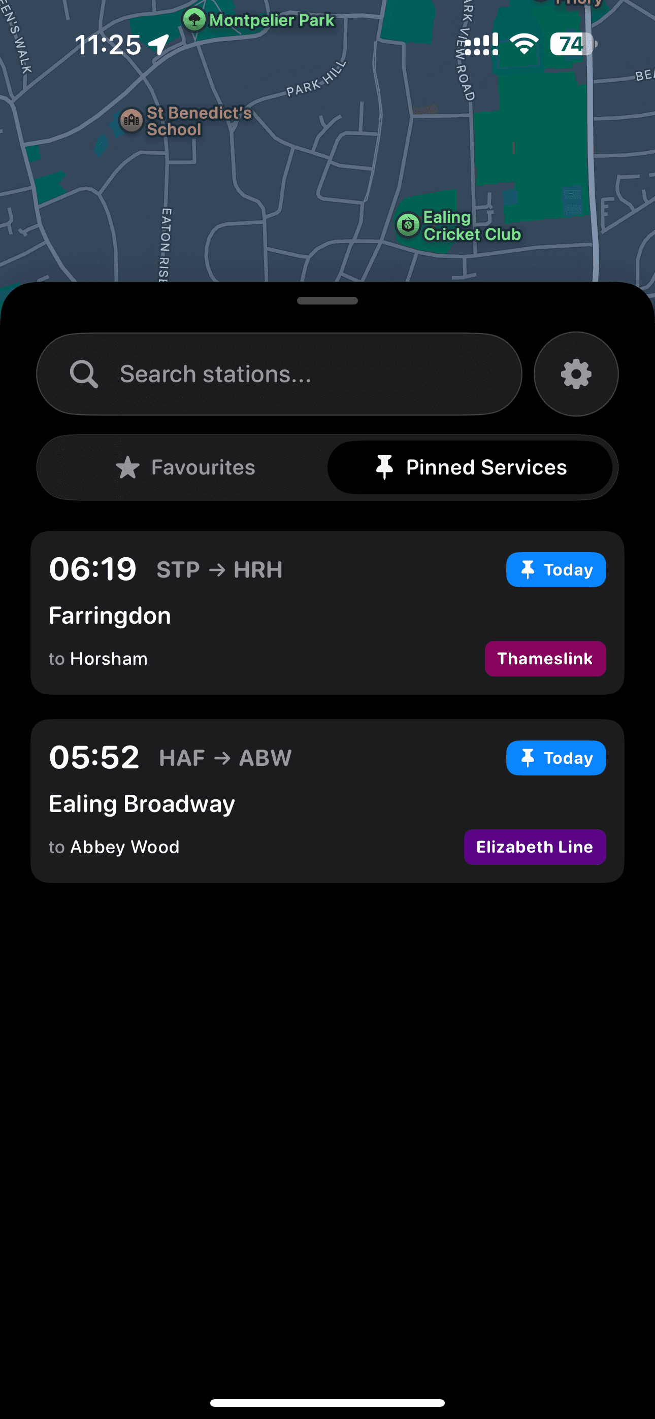 Pinned services in Railtime
